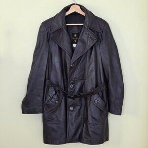 VTG Jeno De Paris Leather Coat Mens 40 Brown Mid Length LS Lined  Buttons FLAW